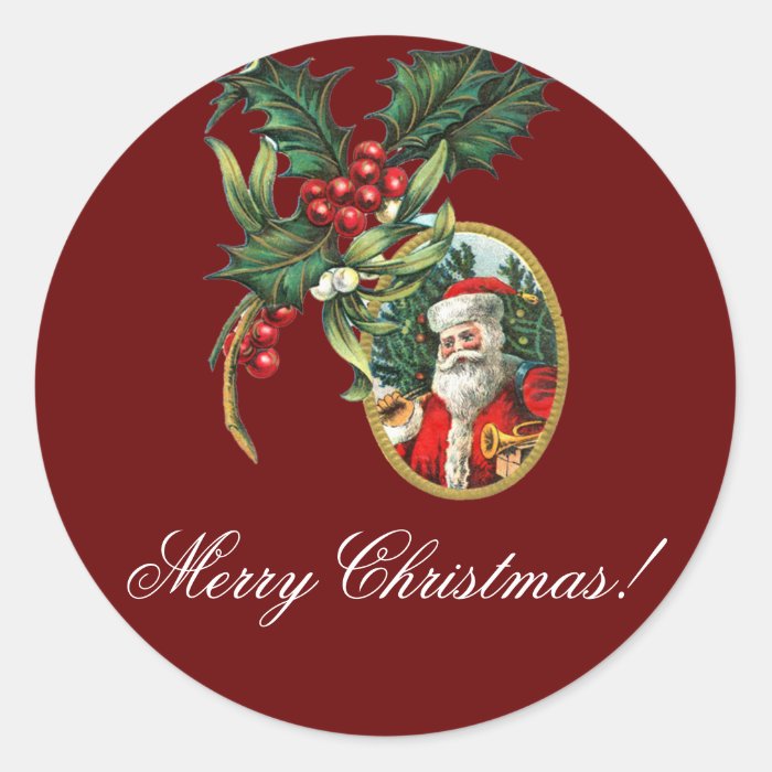 Vintage Holly and Santa Clause Christmas Stickers