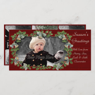 Vintage Holly & Bells Christmas Photocard Holiday