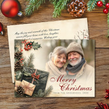 Vintage Holly Berries Beige Photo Christmas