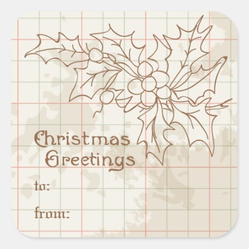 Vintage Holly Berries Custom Holiday Christmas  Square Sticker