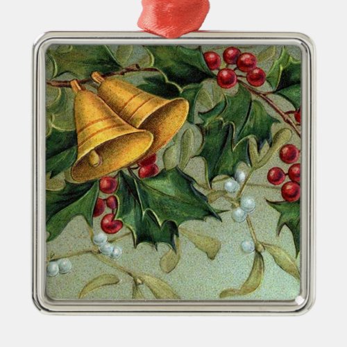 Vintage Holly Berries Metal Ornament