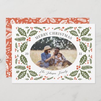 Vintage Holly Berries Oval Photo | Red And Green Holiday Card by NBpaperco at Zazzle