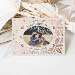 Vintage Holly Berries Photo Christmas Beige Foil Holiday Card<br><div class="desc">This classic and elegant holiday photo card features our original hand drawn winter foliage that frames the photo and curved type. The back features a matching pattern with photo and additional text.</div>