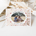 Vintage Holly Berries Photo Christmas Foil Holiday Card<br><div class="desc">This classic and elegant holiday photo card features our original hand drawn winter foliage that frames the photo and curved type. The back features a matching pattern with photo and additional text.</div>