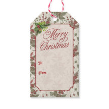 Vintage Holly Berry Christmas Gift Tag