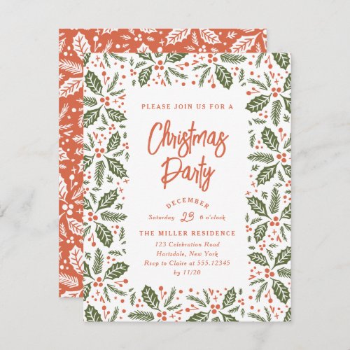 Vintage Holly Berry Christmas Party Red and Green Invitation