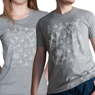 Vintage Holly Berry Outline Christmas T-Shirt