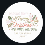 Vintage Holly Bright Typography Christmas Classic Round Sticker<br><div class="desc">Elevate your holiday gift wrapping or greeting envelopes with this festive and chic holiday design features our original hand-drawn winter foliage with sweet styled typography in vibrant colors.</div>