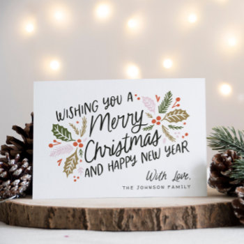 Vintage Holly Bright Typography Christmas Holiday Card by NBpaperco at Zazzle