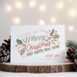 Vintage Holly Bright Typography Christmas Holiday Card<br><div class="desc">This festive and chic holiday card features our original hand-drawn winter foliage with sweet styled typography in vibrant colors.</div>