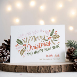 Vintage Holly Bright Typography Christmas Holiday Card