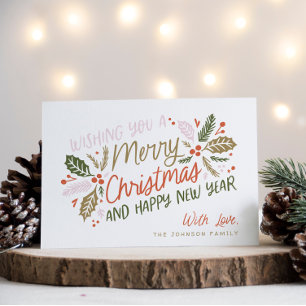 Vintage Holly Bright Typography Christmas Holiday Card