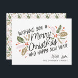 Vintage Holly Bright Typography Christmas No-Photo Holiday Card<br><div class="desc">This festive and chic holiday card features our original hand-drawn winter foliage with sweet styled typography. The back comes with a matching pattern</div>