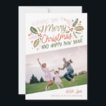 Vintage Holly Bright Typography Christmas Photo Holiday Card<br><div class="desc">This festive and chic holiday photo card features our original hand-drawn winter foliage with sweet styled typography in vibrant colors and tilted photo. The back comes with a matching pattern.</div>