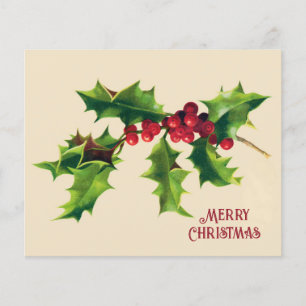 Vintage Holly Christmas Greeting 