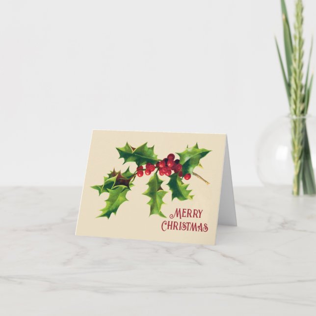 Vintage Holly Christmas Greeting  Holiday Card (Front)