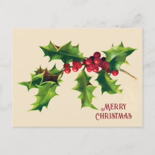 Vintage Holly Christmas Greeting  Holiday Postcard