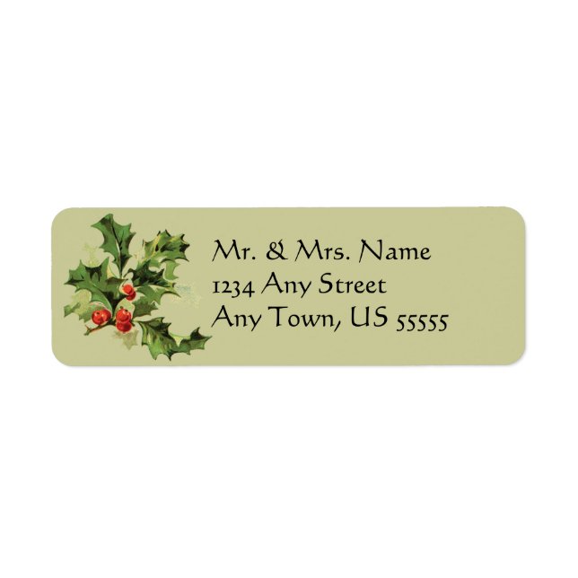 Vintage Holly Christmas Holiday Address Labels (Front)