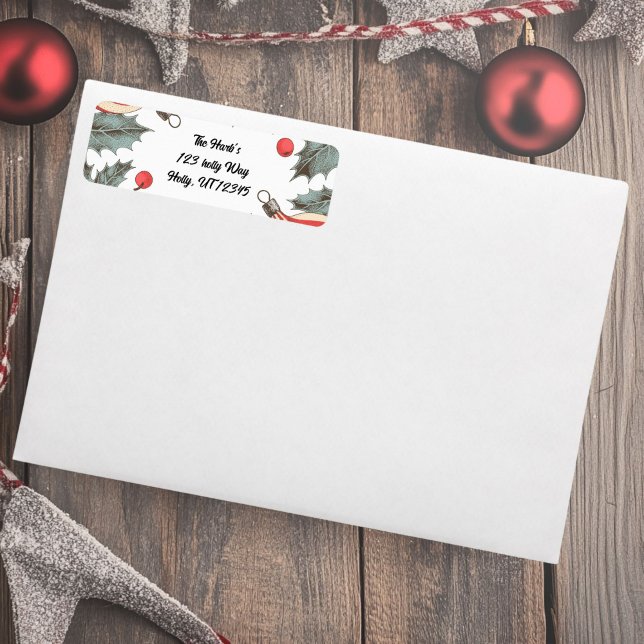 Vintage Holly Christmas  Label (Vintage holly Return Address Labels)