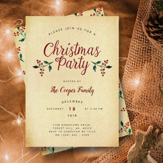 Vintage Holly Christmas Party Invitation