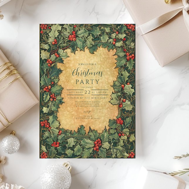 Vintage Holly Christmas Party Invitation (Creator Uploaded)