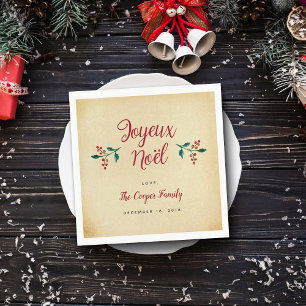 Vintage Holly Christmas Party "Joyeux Noël" Napkins