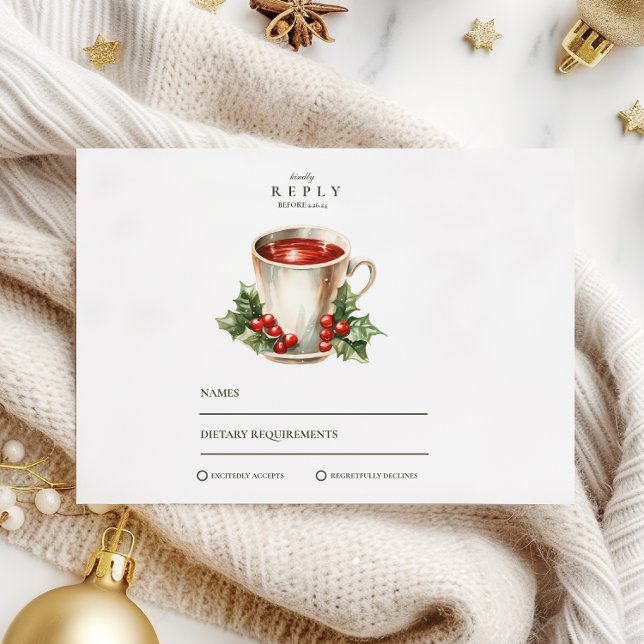 Vintage Holly Christmas Wedding RSVP Card (Creator Uploaded)