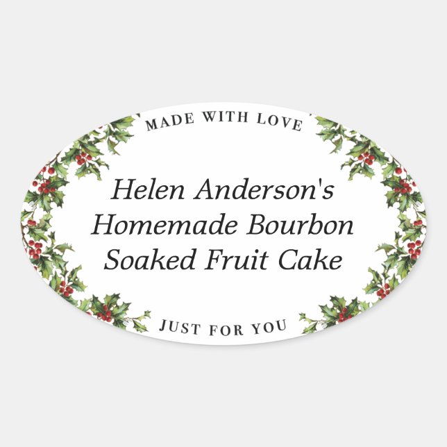 Vintage Holly Frame Oval Christmas Gift Label (Front)