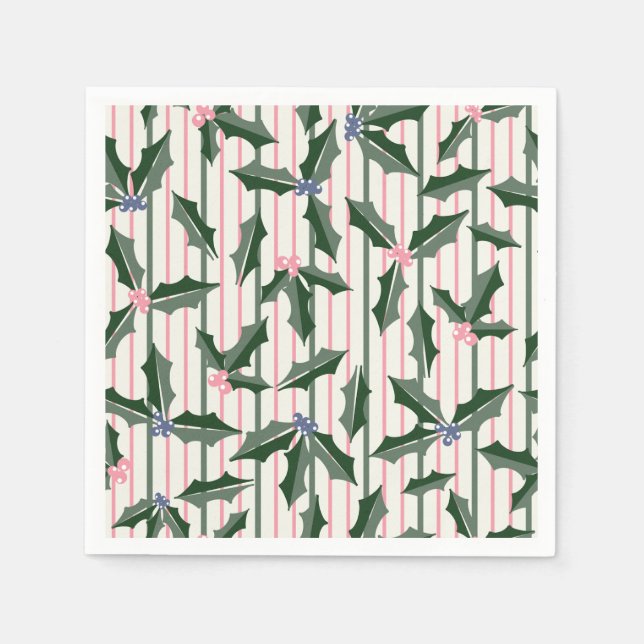 Vintage Holly Holiday Napkins (Front)