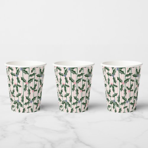 Vintage Holly Holiday Paper Cups