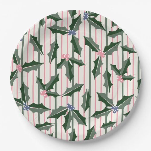 Vintage Holly Holiday Paper Plates