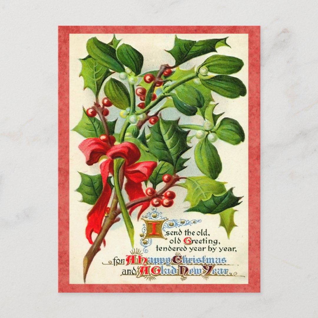 Vintage Holly Holiday Postcard Zazzle 8498