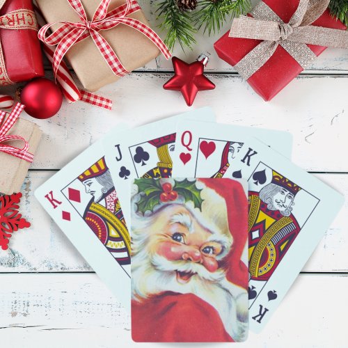 Vintage Holly Jolly Santa Claus Christmas Playing Cards