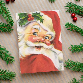 Vintage Holly Jolly Santa Claus Custom Christmas Holiday Card by VintageDawnings at Zazzle