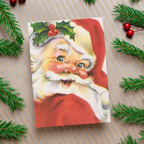 Vintage Holly Jolly Santa Claus Custom Christmas Holiday Card