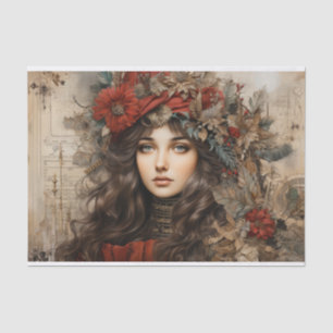 Vintage Holly Lady Decoupage Tissue Paper