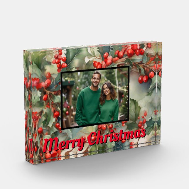 Vintage Holly Leaves Holly berries Photo Block (Left)