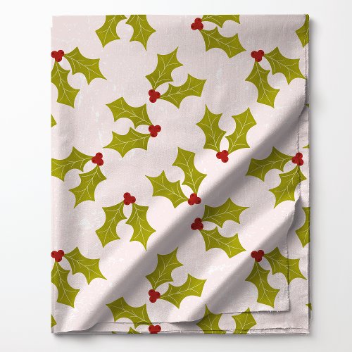 Vintage Holly Leaves on Pink Pattern Christmas Fabric