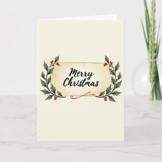 Vintage Holly Merry Christmas Card (Front)