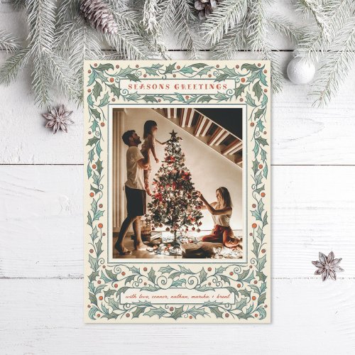 Vintage Holly Photo Holiday Card