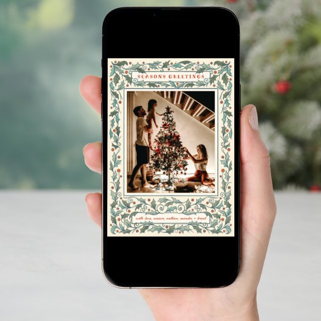 Vintage Holly Photo Holiday Card (Front Digital)