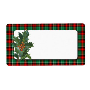 Vintage Holly Red Green Plaid Blank Holiday Label