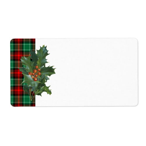 Vintage Holly Red Green Plaid Blank Holiday Label