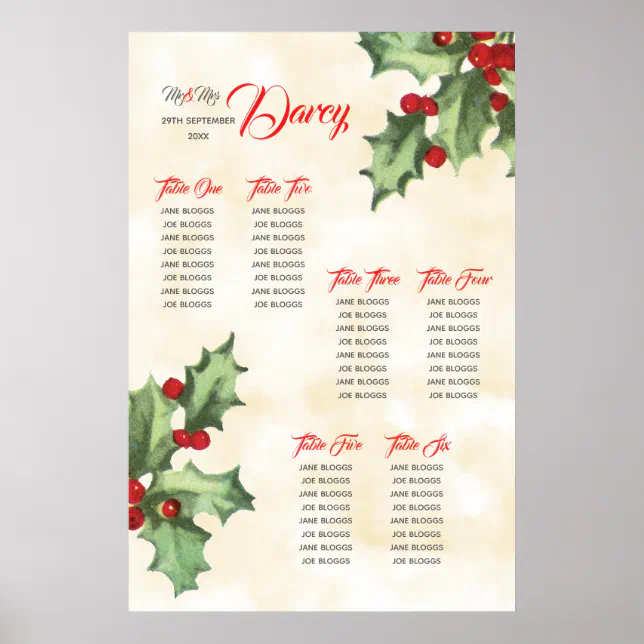 Vintage Holly Seating Chart Zazzle