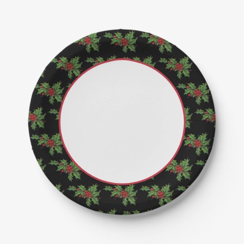 Vintage Holly Stems Paper Plate