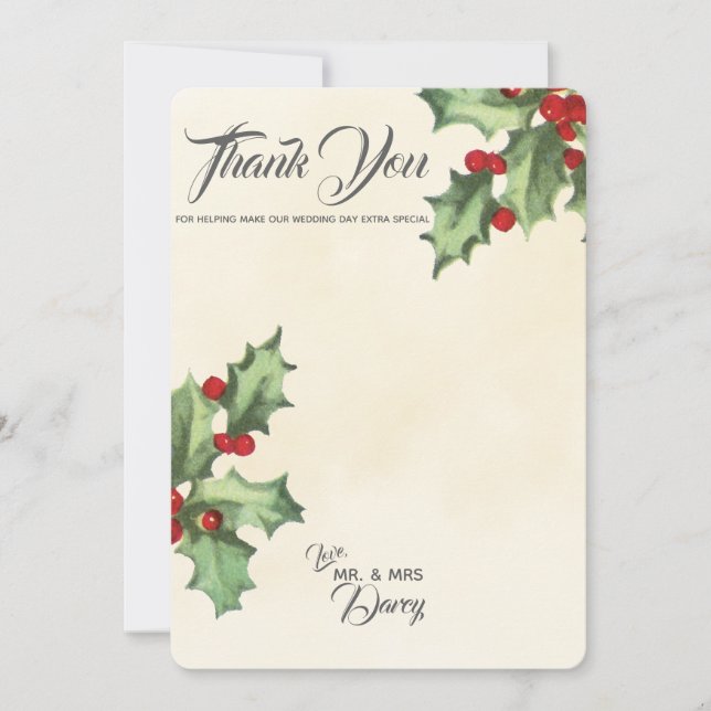 Vintage Holly Thank You Card (Front)