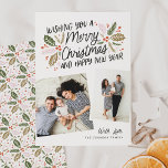 Vintage Holly Tilted Snapshot 2 Photo Christmas Holiday Card<br><div class="desc">This festive and chic holiday photo card features our original hand-drawn winter foliage with sweet styled typography and 2 tilted photos. The back comes with a matching pattern</div>