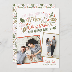 Vintage Holly Tilted Snapshot Multi-Photo Holiday Card