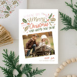Vintage Holly Tilted Snapshot Photo Christmas Holiday Card<br><div class="desc">This festive and chic holiday photo card features our original hand-drawn winter foliage with sweet styled typography in vibrant colors and 2 tilted photos. The back comes with a matching pattern</div>