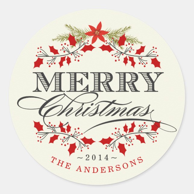 Vintage Holly Wreath Christmas Wreath Sticker (Front)